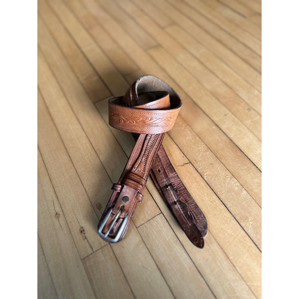Unbranded 1.25" Tooled Leather Ranger Belt Brown‎ 35.25-39.5"